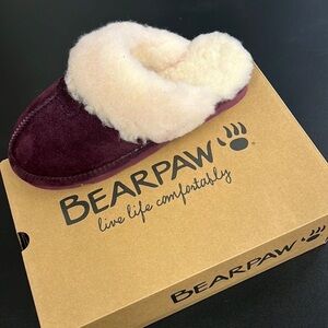 NEW BearPaw Loki‎ II Suede Sheepskin Lined Indoor/Outdoor Slippers Eggplant NIB